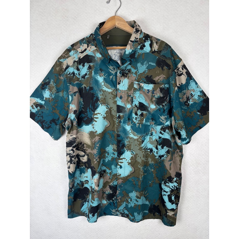 Under Armour Shirt 2XL Short Sleeve Camo Abstract Fishing Hiking Athletic Top